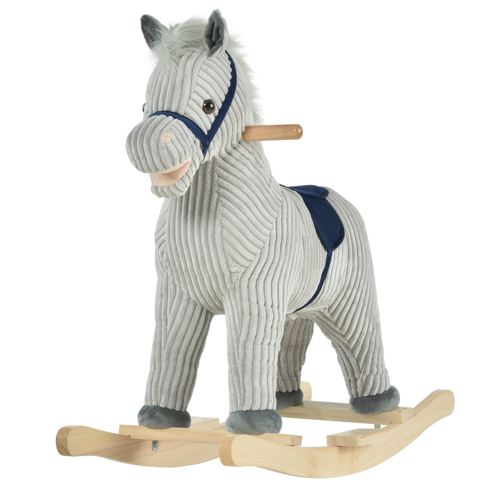 HOMCOM Kids Ride On Ribbed Plush Rocking Horse w/ Sound Grey