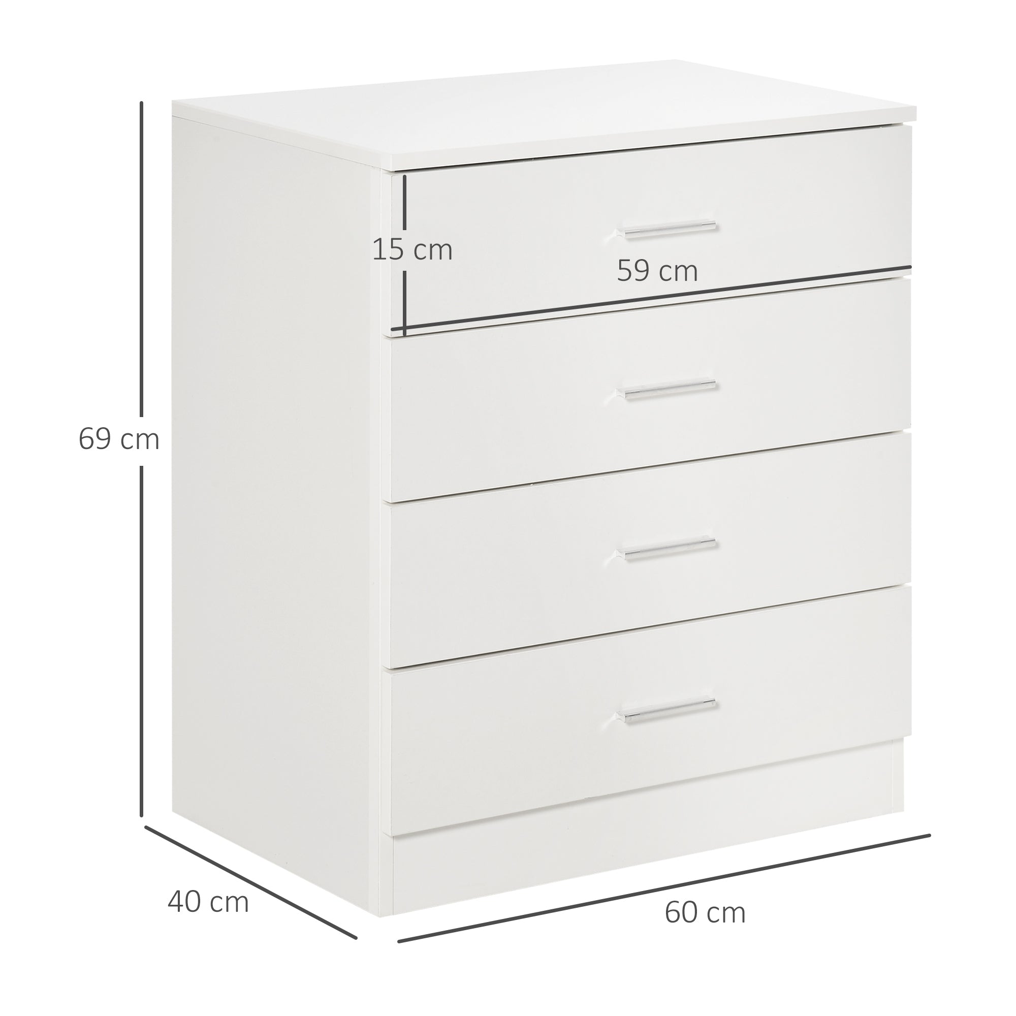 Kozy Chest of Drawers, 4 Drawers Storage Cabinet with Metal Rails, Anti-Tip for Playroom, Nursery Room, Hallway, etc