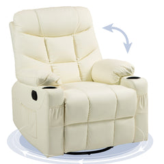 HOMCOM Manual Reclining Chair, Recliner Armchair with Swivel, Faux Leather, Footrest, Cup Holders, 86x93x102cm, Cream | Aosom UK