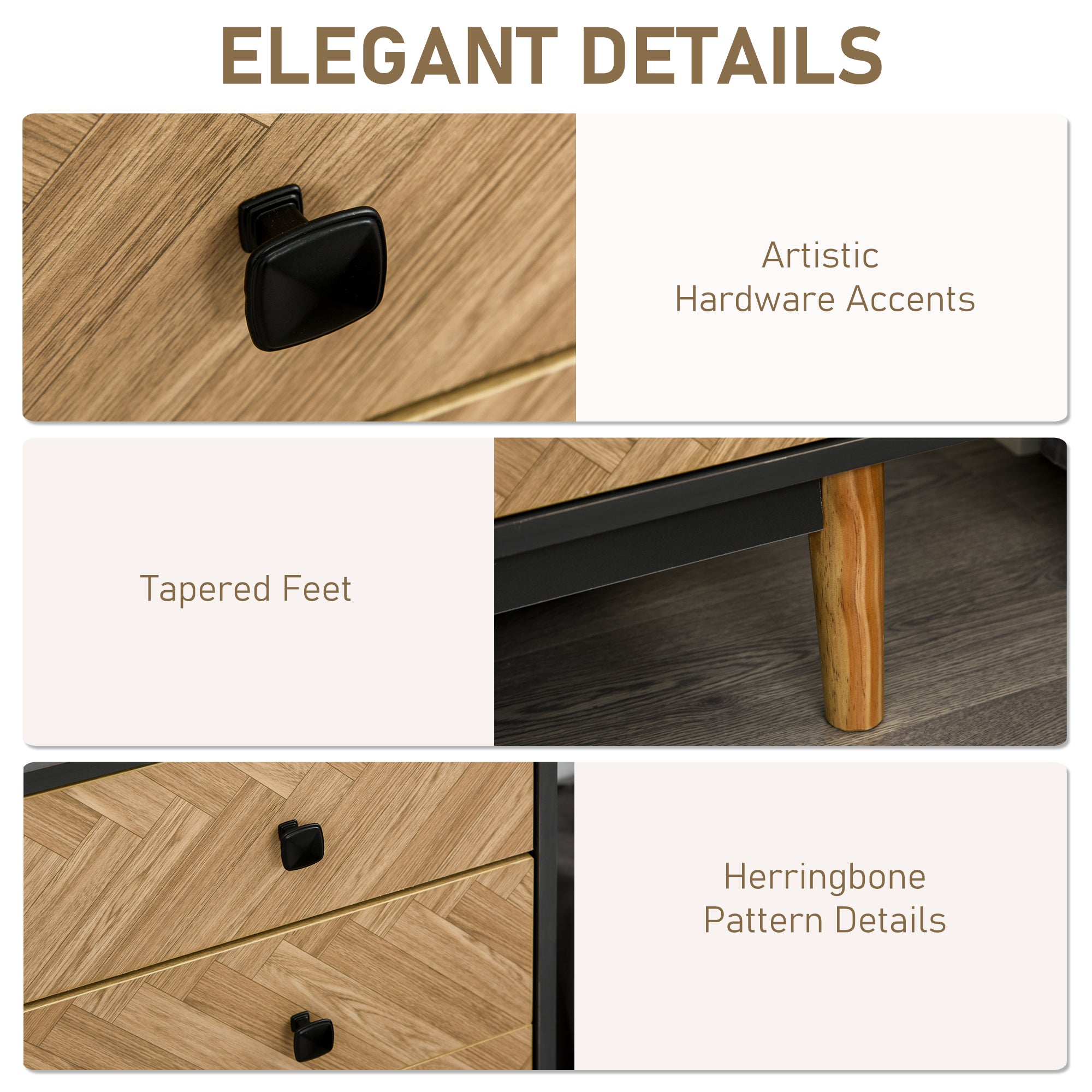 Kozy Chest of Drawers, 5 Drawer Storage Cabinet Sideboards with Metal Handles Freestanding Dresser for Bedroom, Living Room