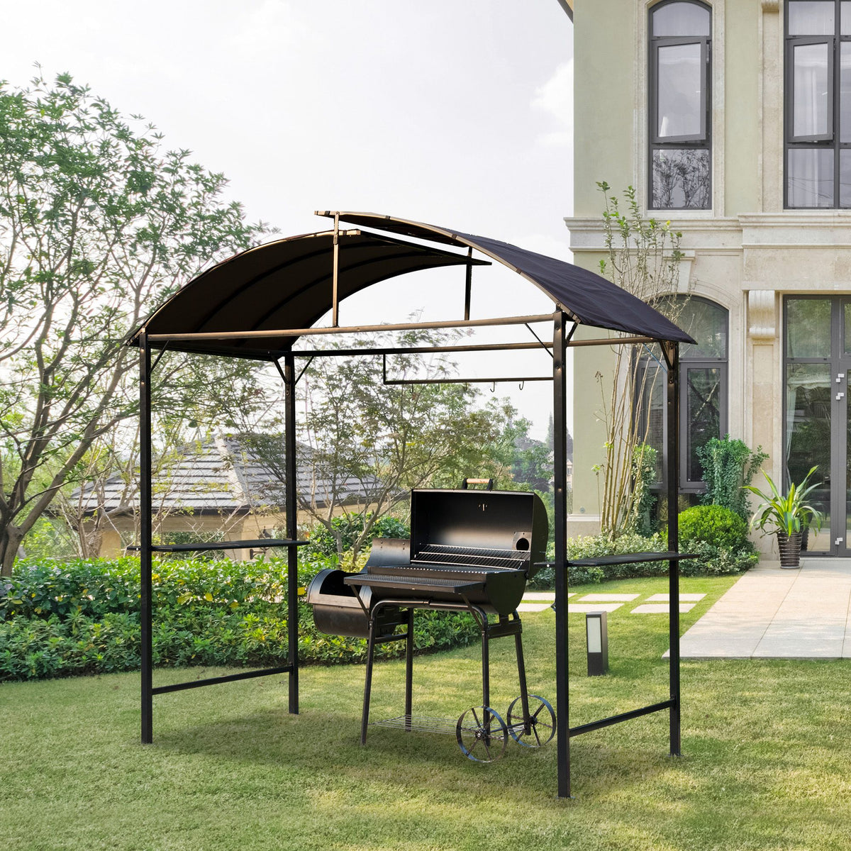 Outsunny Metal Smoking Gazebo Marquee Garden Patio BBQ Tent Grill Canopy Awning Shelter