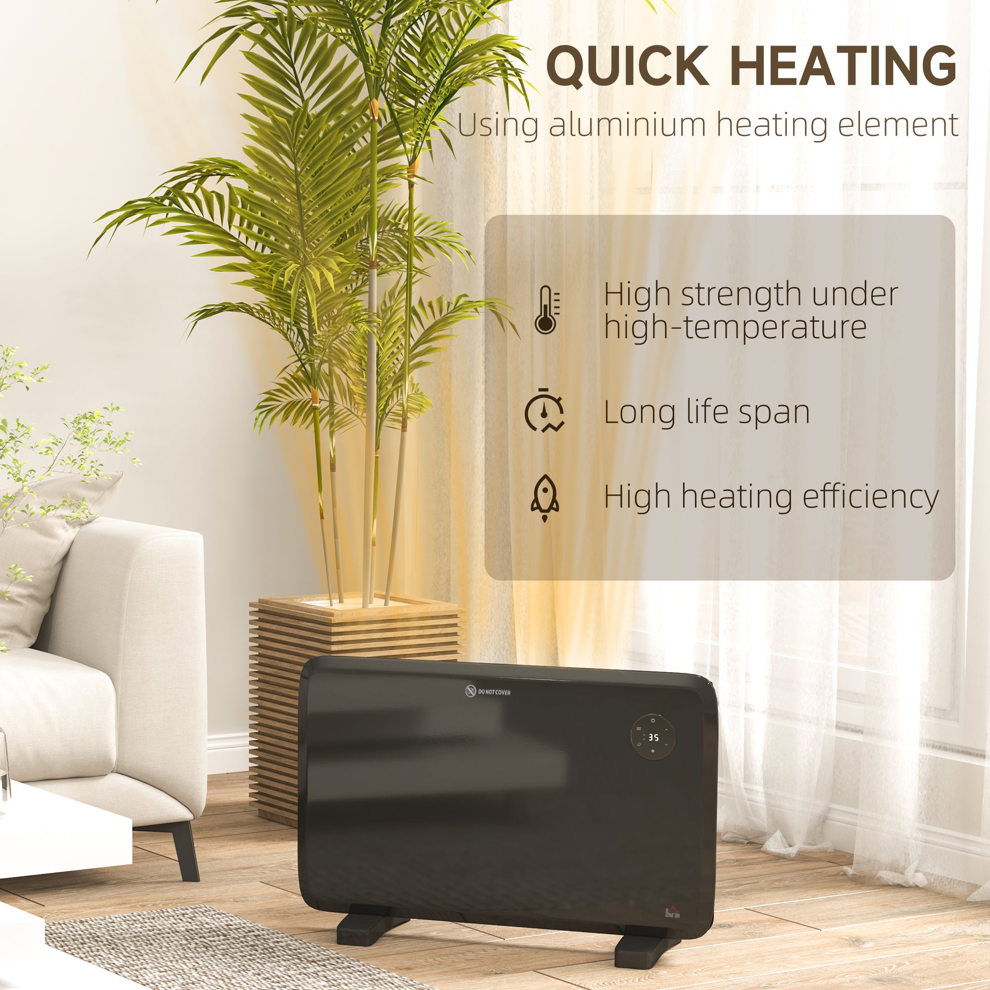 Kozy - 1.2kW Freestand/On-Wall Electric Convector Heater, with Adjustable Thermostat - Black