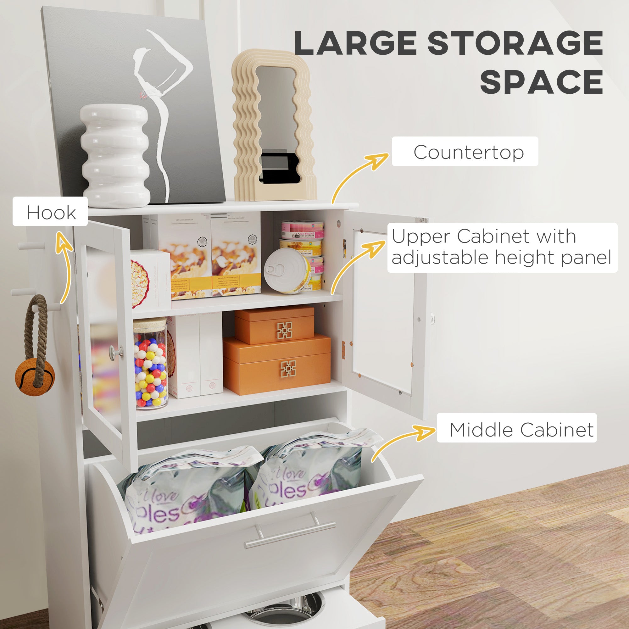 Kozy - Dog Feeding Station with 2 Storage Cabinets, 2 Elevated Bowls, Side Hooks, Anti-tip Kit for Water and Feeding Supplies