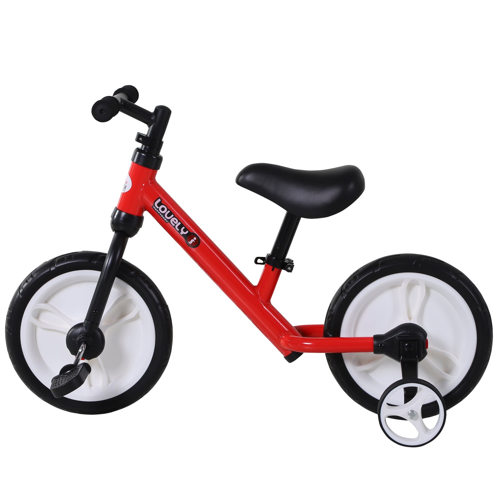 HOMCOM Toddler Balance Bike, Durable PP Material, Removable Stabilisers for Learning, Vibrant Red