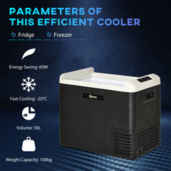 Kozy 50L Car Refrigerator, Portable Compressor Car Fridge Freezer, Electric Cooler Box with 12/24V DC and 110-240V AC for Camping, Driving, Picnic, Down to -20℃