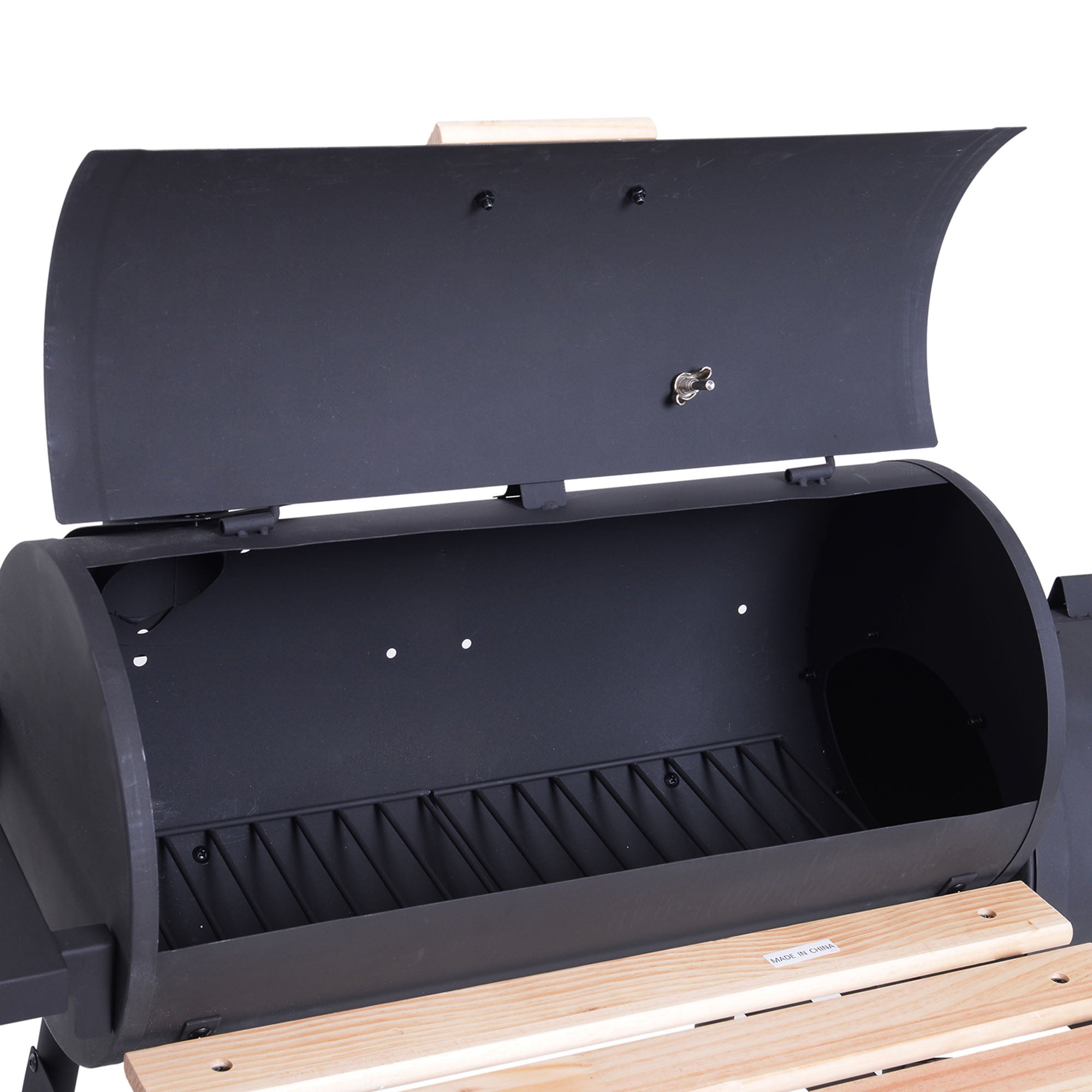 Outsunny Charcoal Barbecue Grill Garden Portable BBQ  Trolley w/ Offset Smoker Combo, Handy Shelves and On