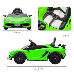HOMCOM Lamborghini Licensed 12V Kids Electric Car w/ Butterfly Doors, Easy Transport Remote, Music, Horn, Suspension - Green