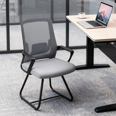 Kozy Desk Chair No Wheels, Office Chair with Mesh Back, Lumbar Support, Metal Base for Waiting Room, Conference Room, Dark Grey