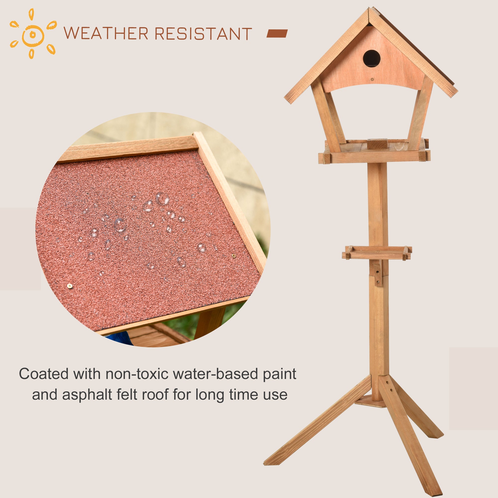 Kozy Wooden Bird Table Freestanding Feeding  Station for Garden Outside ,139H cm, Natural
