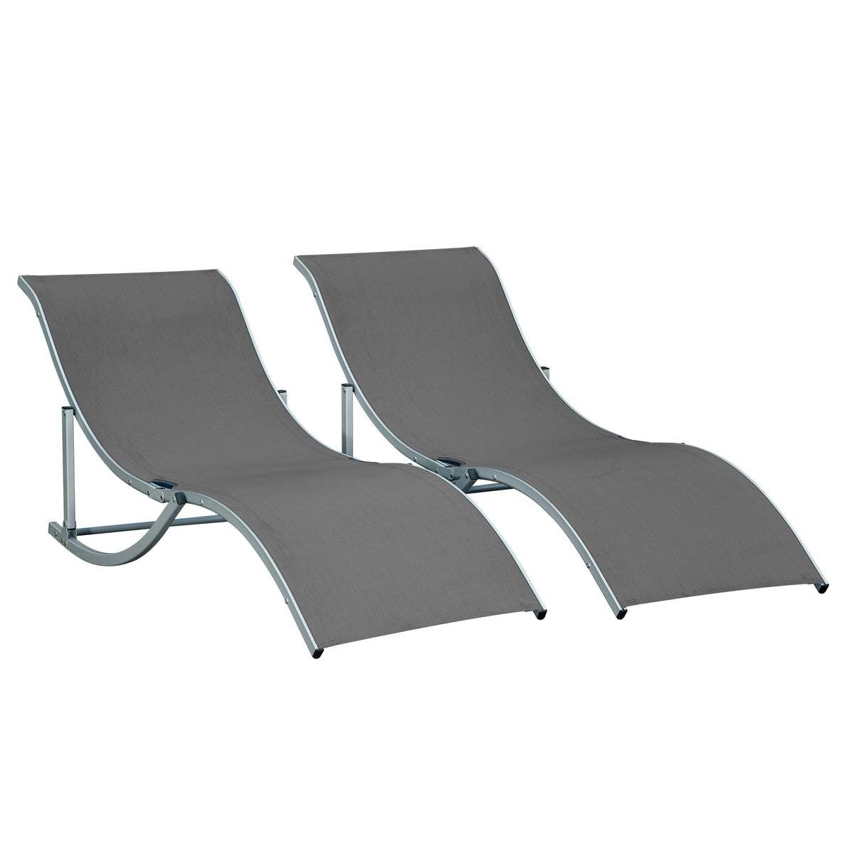 Kozy Set of 2 S-shaped Foldable Lounge Chair Sun Lounger Reclining Outdoor Chair for Patio Beach Garden, Grey