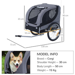 PawHut Dog Bike Trailer, Steel Pet Cart Carrier for Bicycle, Water Resistant Travel Kit, Grey and Black