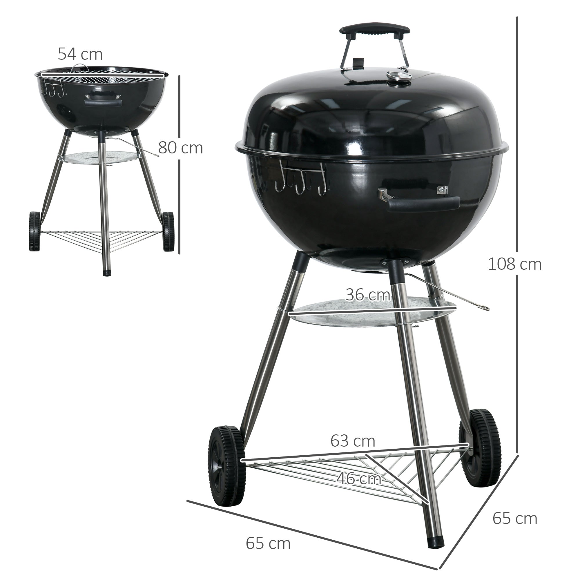Kozy Portable Kettle Charcoal Grill - Black