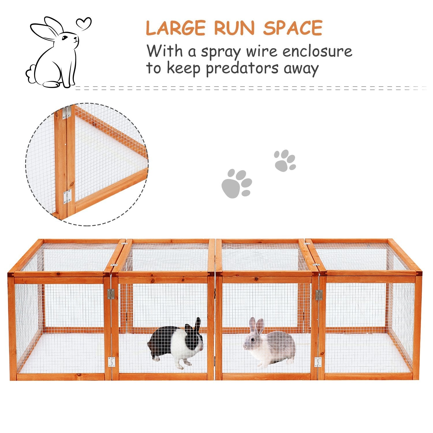 Pawhut Rabbit Hutch W/ Mesh Wire, 181Lx100Wx 48H cm-Wood | Aosom UK