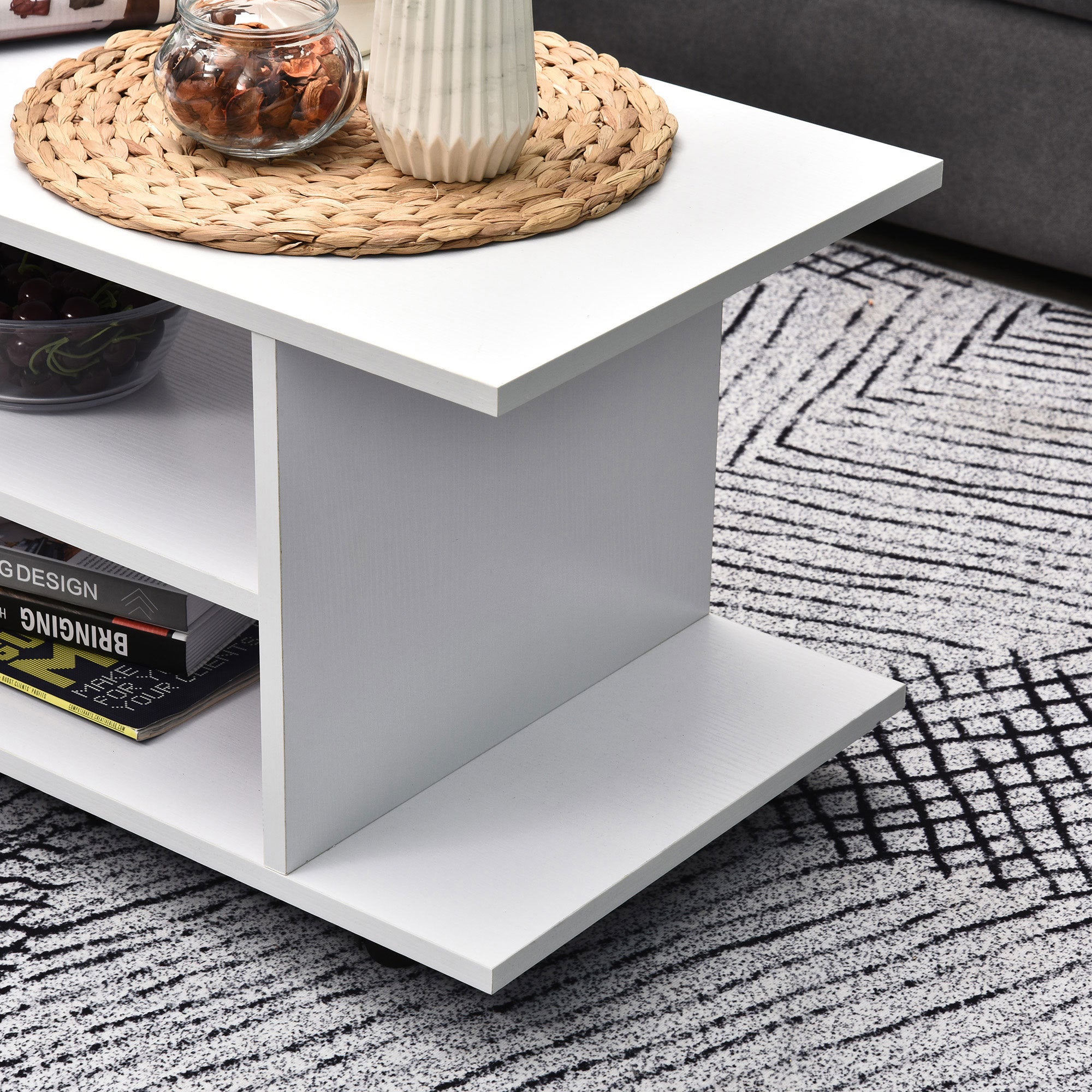Kozy Modern TV Cabinet Stand Storage Shelves Table Mobile Bedroom Furniture Bookshelf Bookcase White