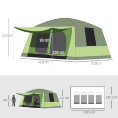 Kozy Tunnel Tent Camping Shelter w/ Porch, Two Rooms, Lamp Hook, Portable Carry Bag
