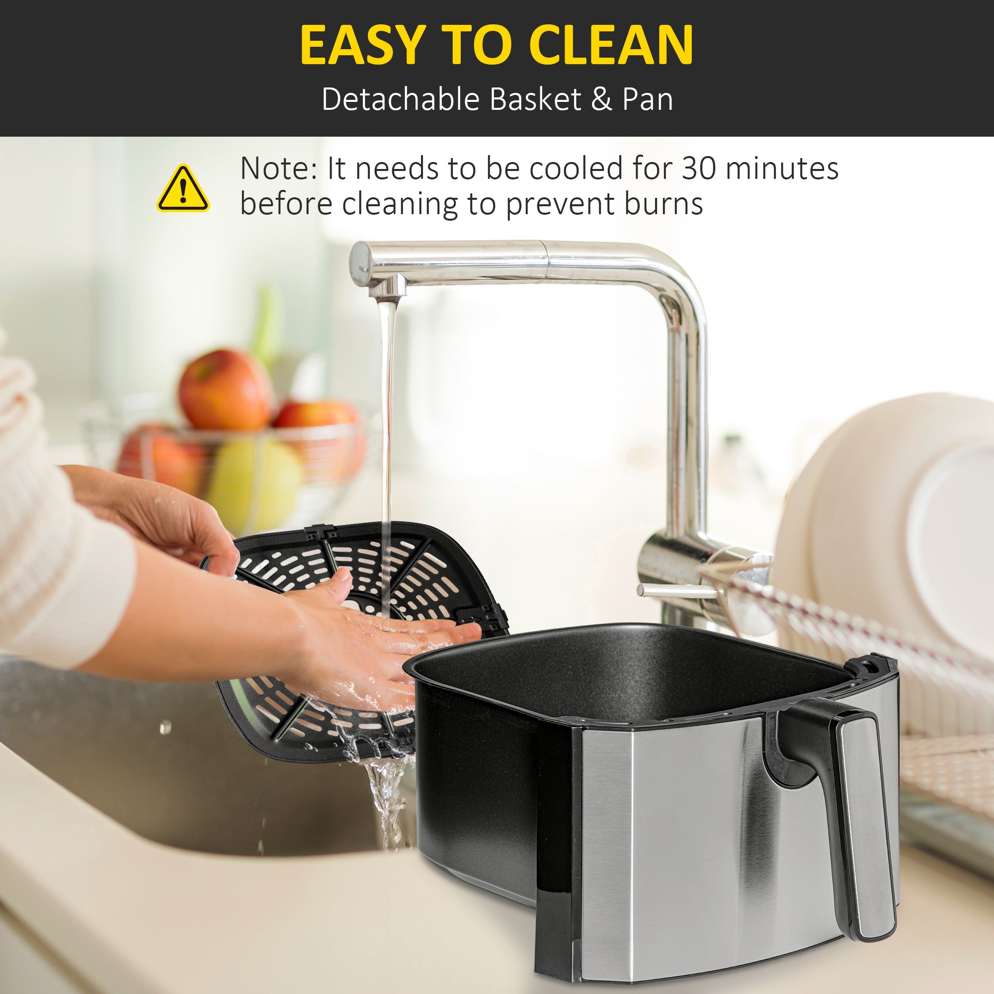 Kozy 6.5L Single Basket Air Fryer, 80-200°C Temperature, Black and Grey