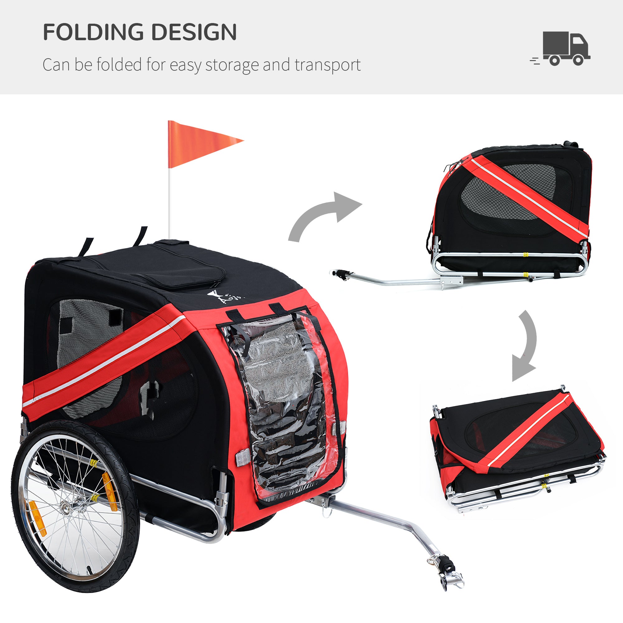 PawHut Folding Dog Bike Trailer, Pet Carrier Bicycle Trailer with Steel Frame Stroller, Red & Black