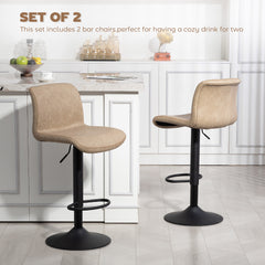 Kozy Bar Stools Set of 2, PU Leather Barstools with Backrest and Footrest for Kitchen, Counter, Breakfast Bar, Light Brown