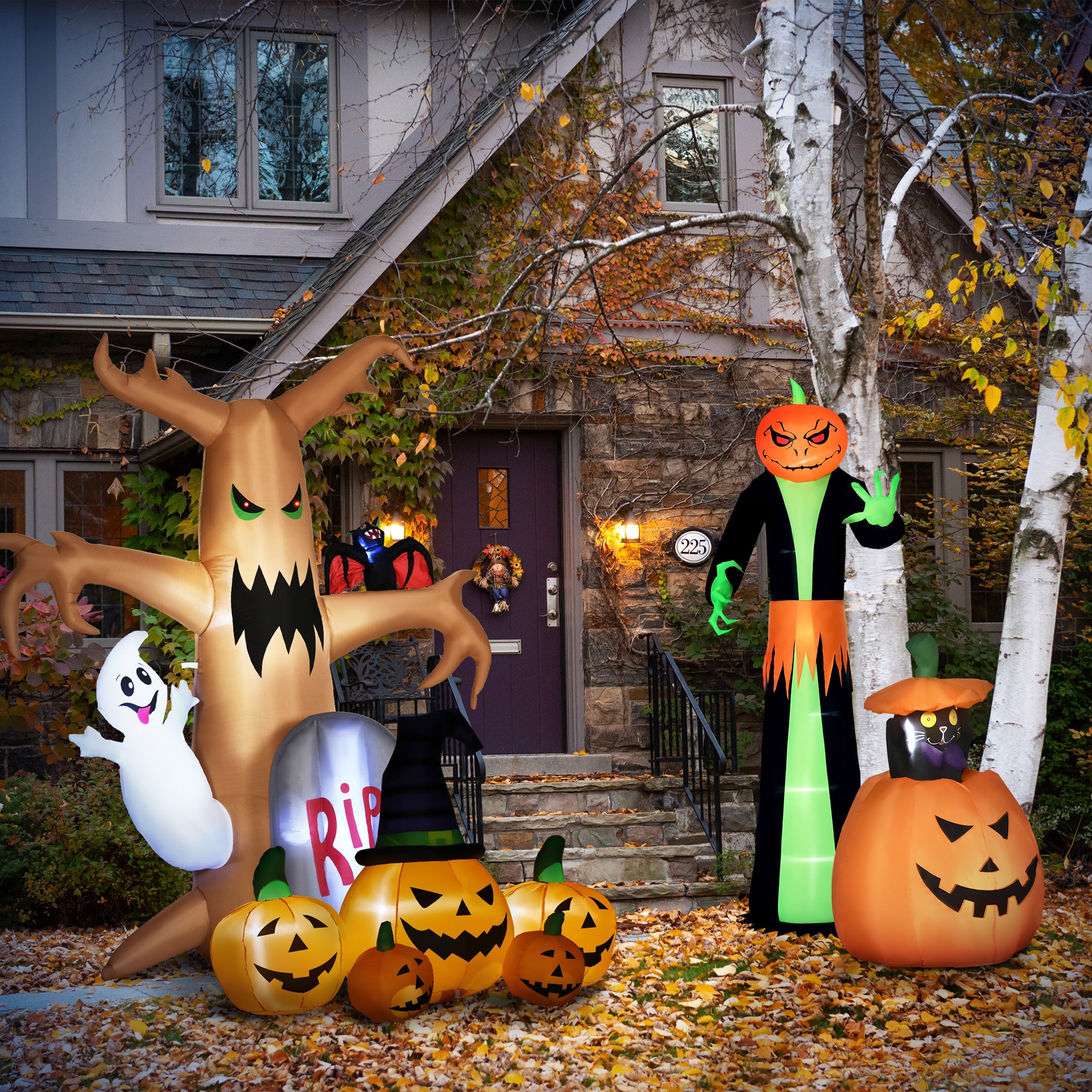 Kozy 9FT Inflatable Halloween Pumpkin Ghost with Build in LED,  Outdoor Lighted Blow Up Inflatables for Party Indoor, Garden, Lawn