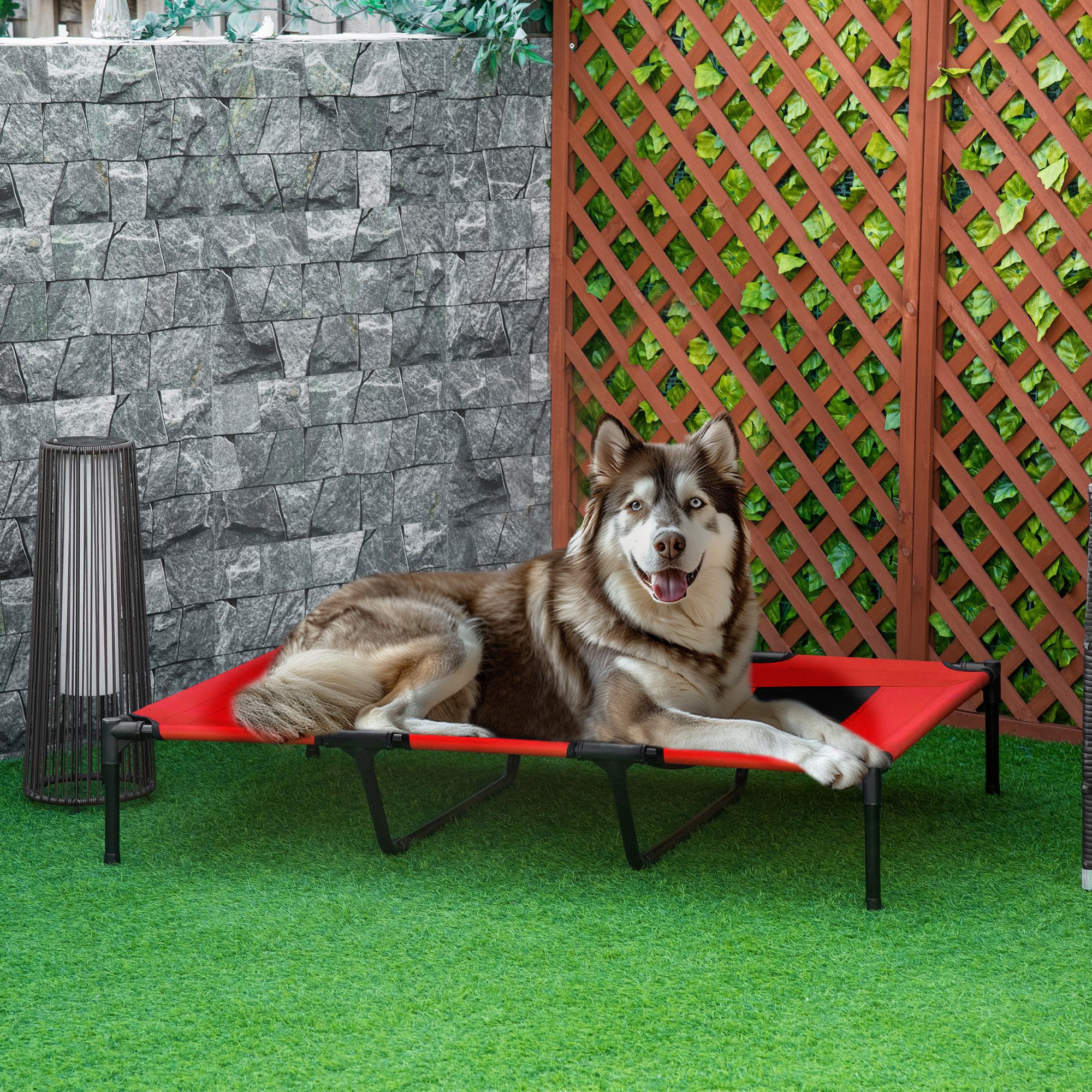 Kozy Raised Dog Bed Cooling Elevated Pet Cot with Breathable Mesh for Indoor Outdoor Use Red, XX Large, 122 x 92 x 23cm