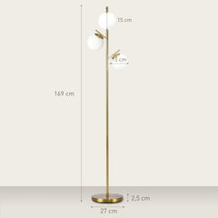 Kozy - 3-Light Tree Floor Lamps for Living Room, Modern Standing Lamp for Bedroom with Globe Lampshade, 3000K/4000K/6000K Colour Temperatures, Steel Base, Gold Tone