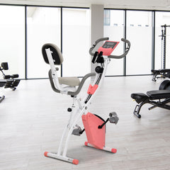 HOMCOM 2-in-1 Upright Exercise Bike Stationary Foldable Magnetic Recumbent Cycling with Arm Resistance Bands Pink | Aosom UK