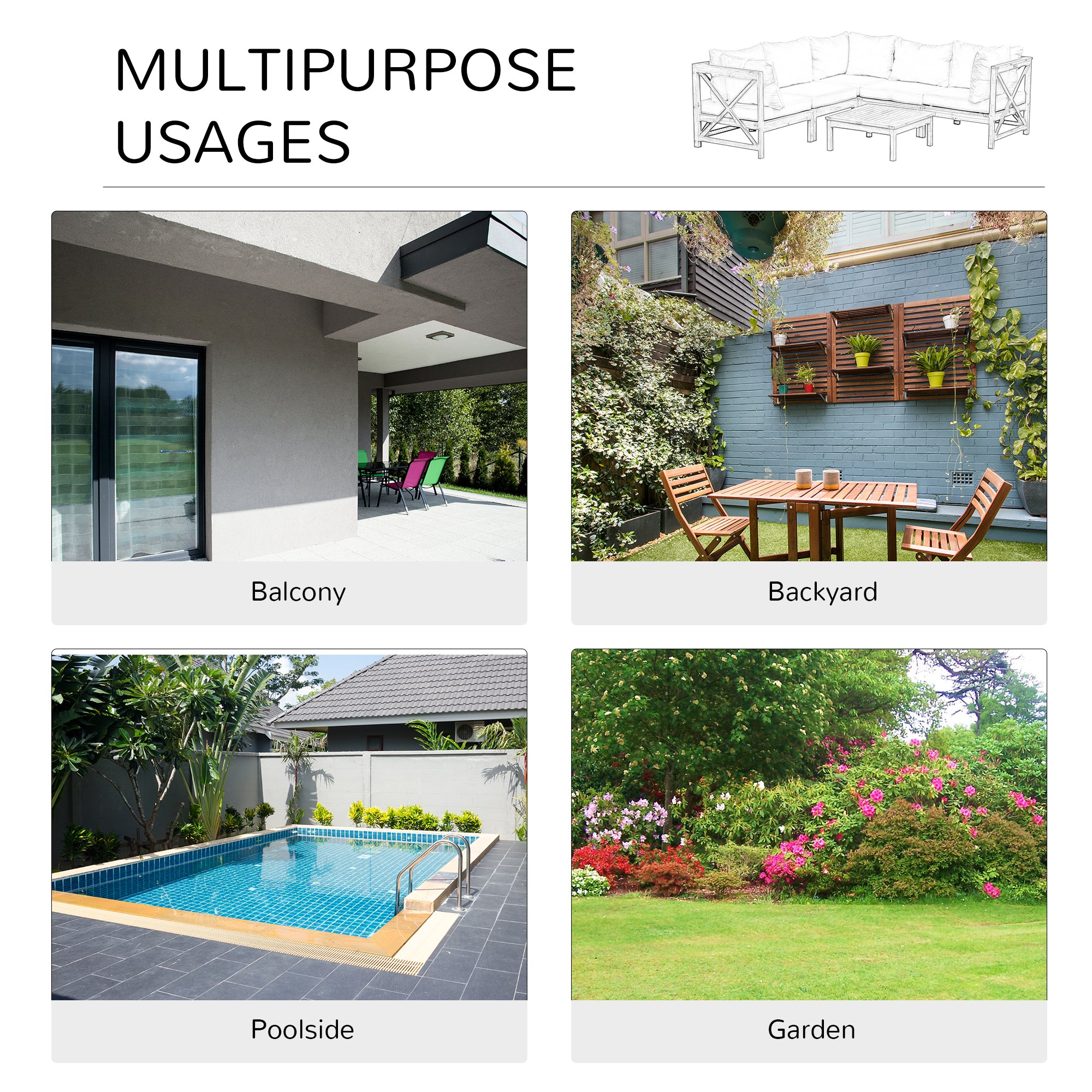 Kozy 6 PCS Elegant Wood Frame Outdoor Patio Dining Set w/ Cushions Coffee Table Garden Furniture Sofa Comfort Balcony Patio Cream White