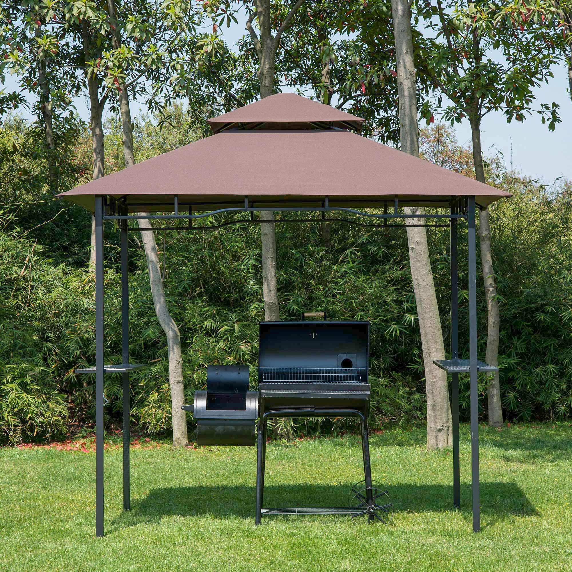 Kozy 2.5x1.5m (8'x5') Grill Gazebo Canopy, Double Tiered Outdoor BBQ Gazebo Shelter with 2 Side Shelves for Garden, Patio, Barbecue, Picnic, Coffee