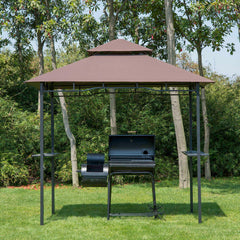 Kozy 2.5x1.5m (8'x5') Grill Gazebo Canopy, Double Tiered Outdoor BBQ Gazebo Shelter with 2 Side Shelves for Garden, Patio, Barbecue, Picnic, Coffee