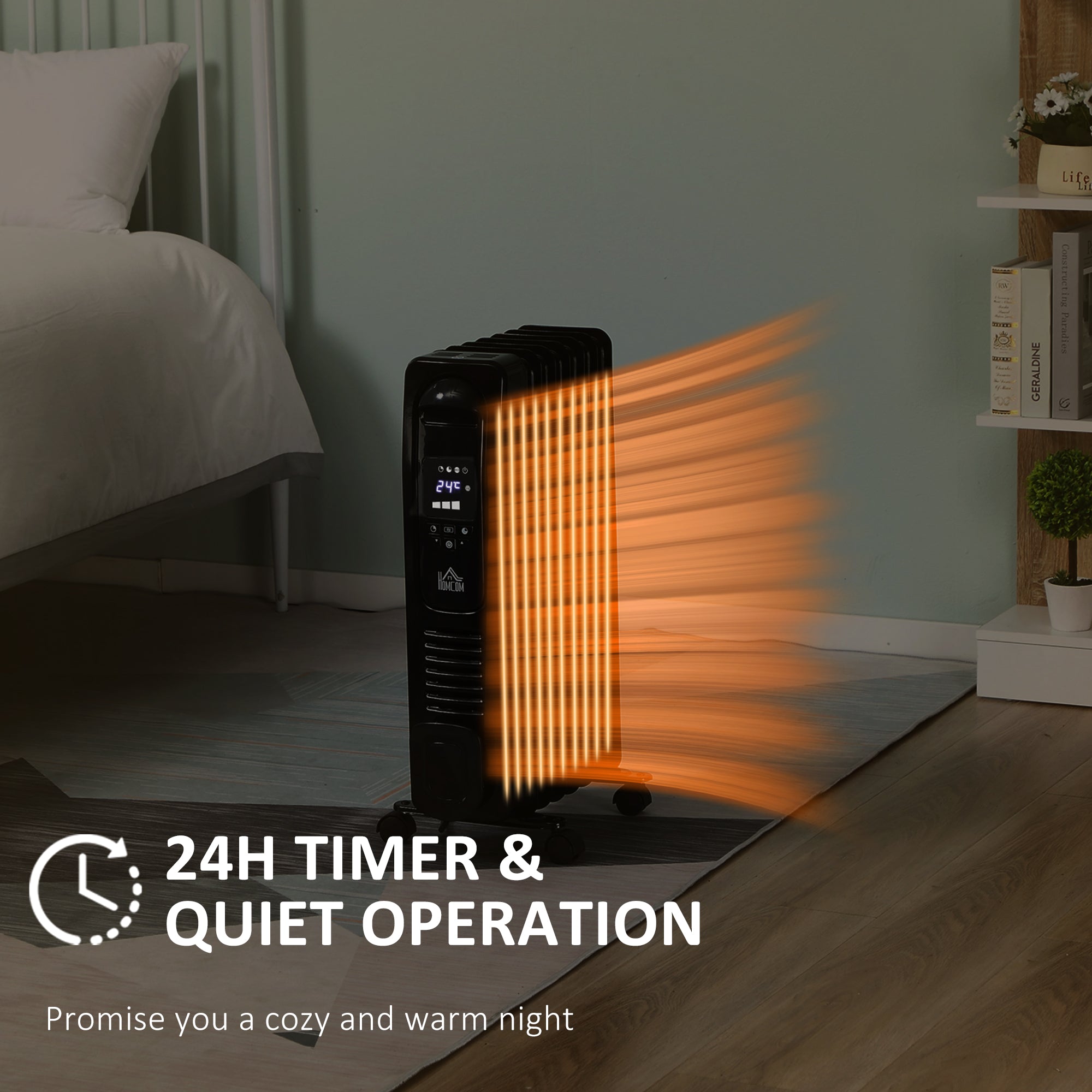 Kozy 1500W Digital Oil Filled Radiator, 7 Fin, Portable Electric Heater with LED Display, Built-in Timer, 3 Heat Settings, Safety Cut-Off and Remote Control, White