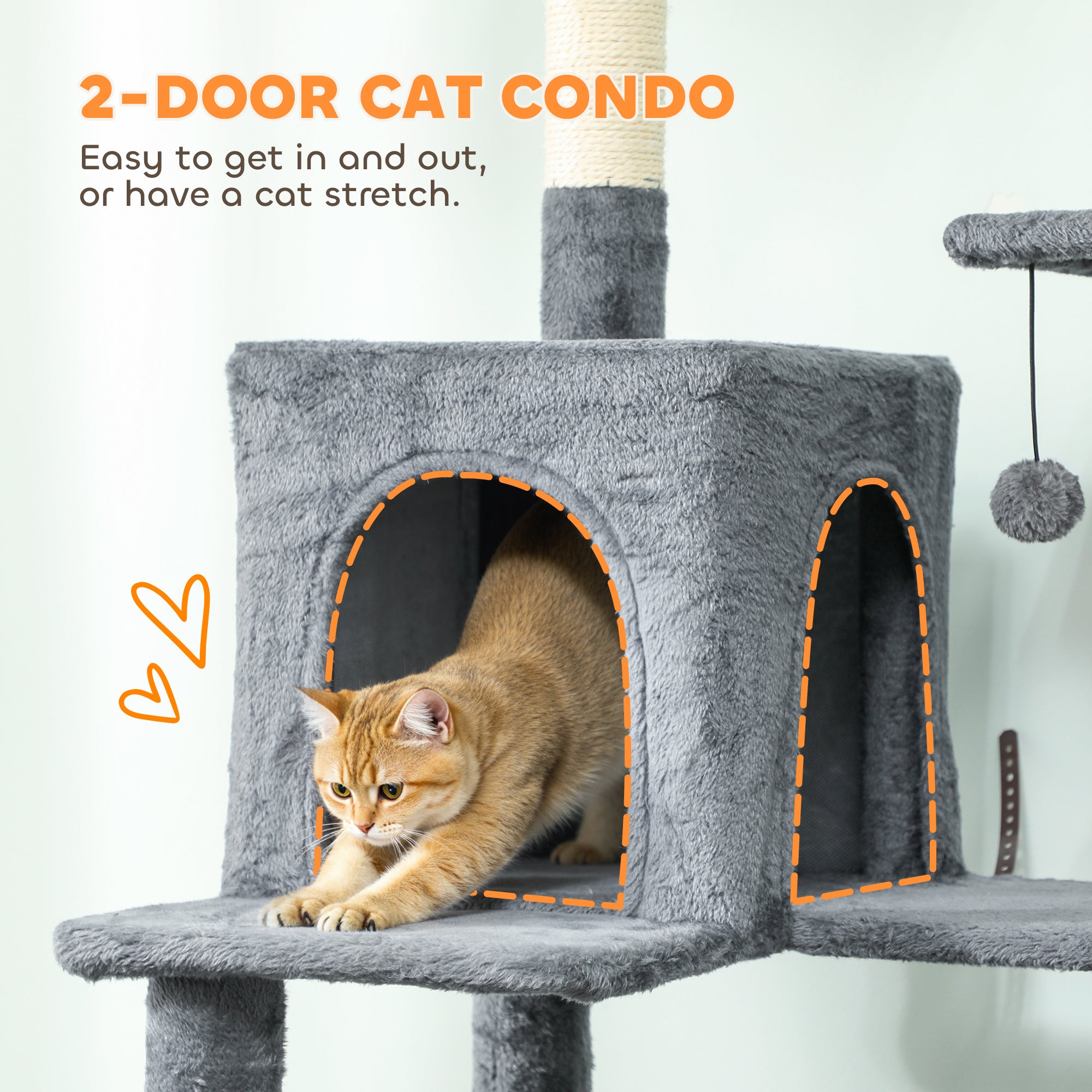 Kozy - 202cm Large Cat Tree with 6 Scratching Posts, 2 Hammocks, 2 Condos, 2 Perches, Pompoms, for Indoor Cats to Rest and Play