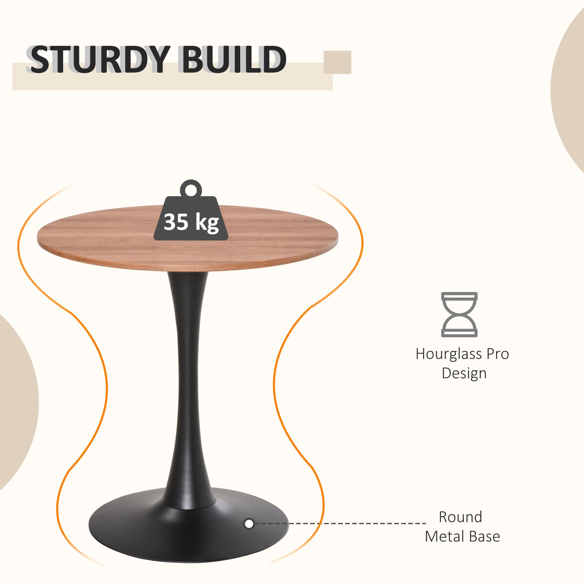 Kozy Modern Round Dining Table Leisure Coffee Bistro Table with Metal Base for Kitchen & Dining Room Brown