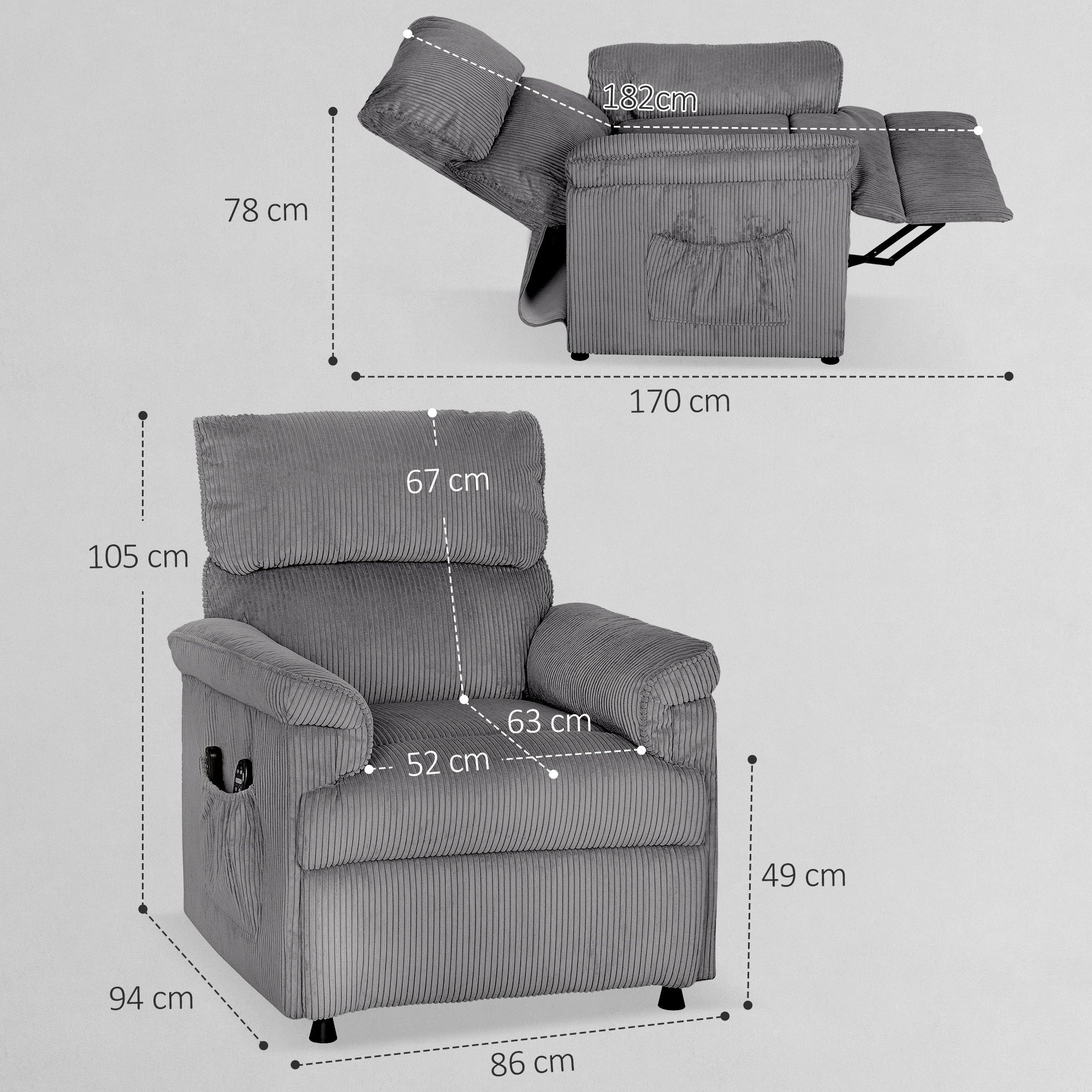 Kozy - Corduroy Electric Massage Recliner - Grey
