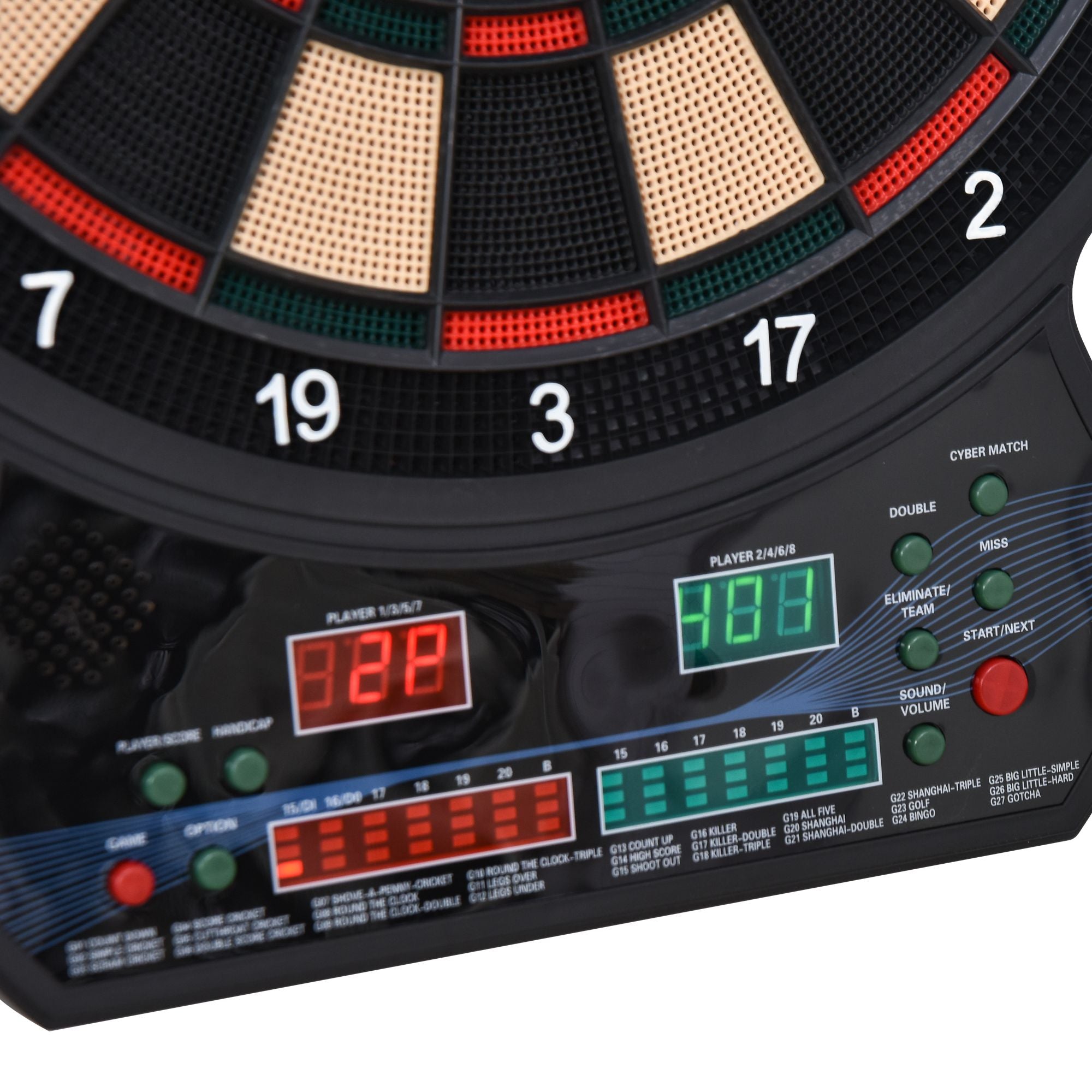 HOMCOM LED Dartboard Electronic Scoreboard 8 Players 27 Games Family Fun w/ 12 Darts 30 Heads Home Office Classic Game