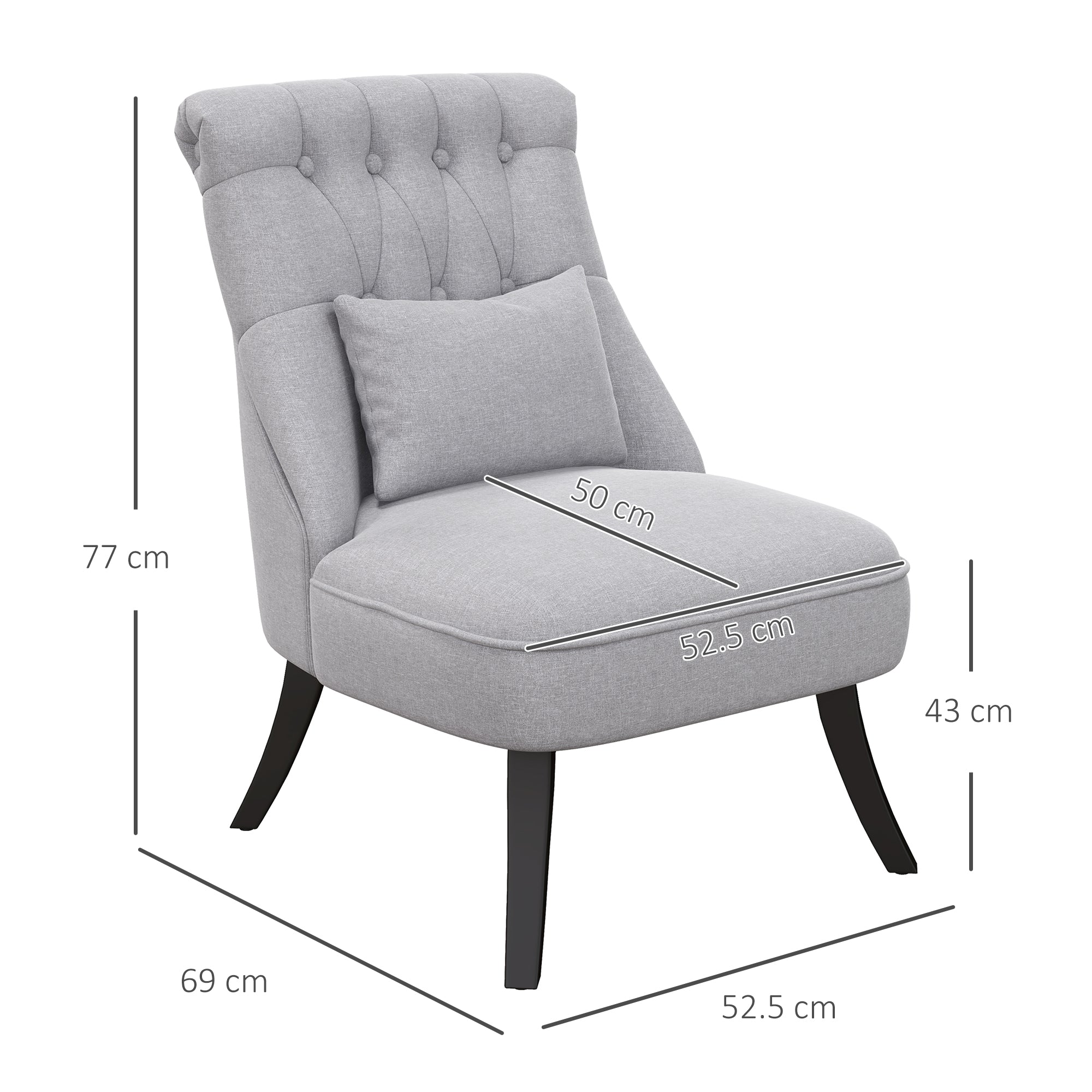 HOMCOM Fabric Single Sofa Dining Chair Tub Chair Upholstered W/ Pillow Solid Wood Leg Home Living Room Furniture Set of 2 Grey | Aosom UK