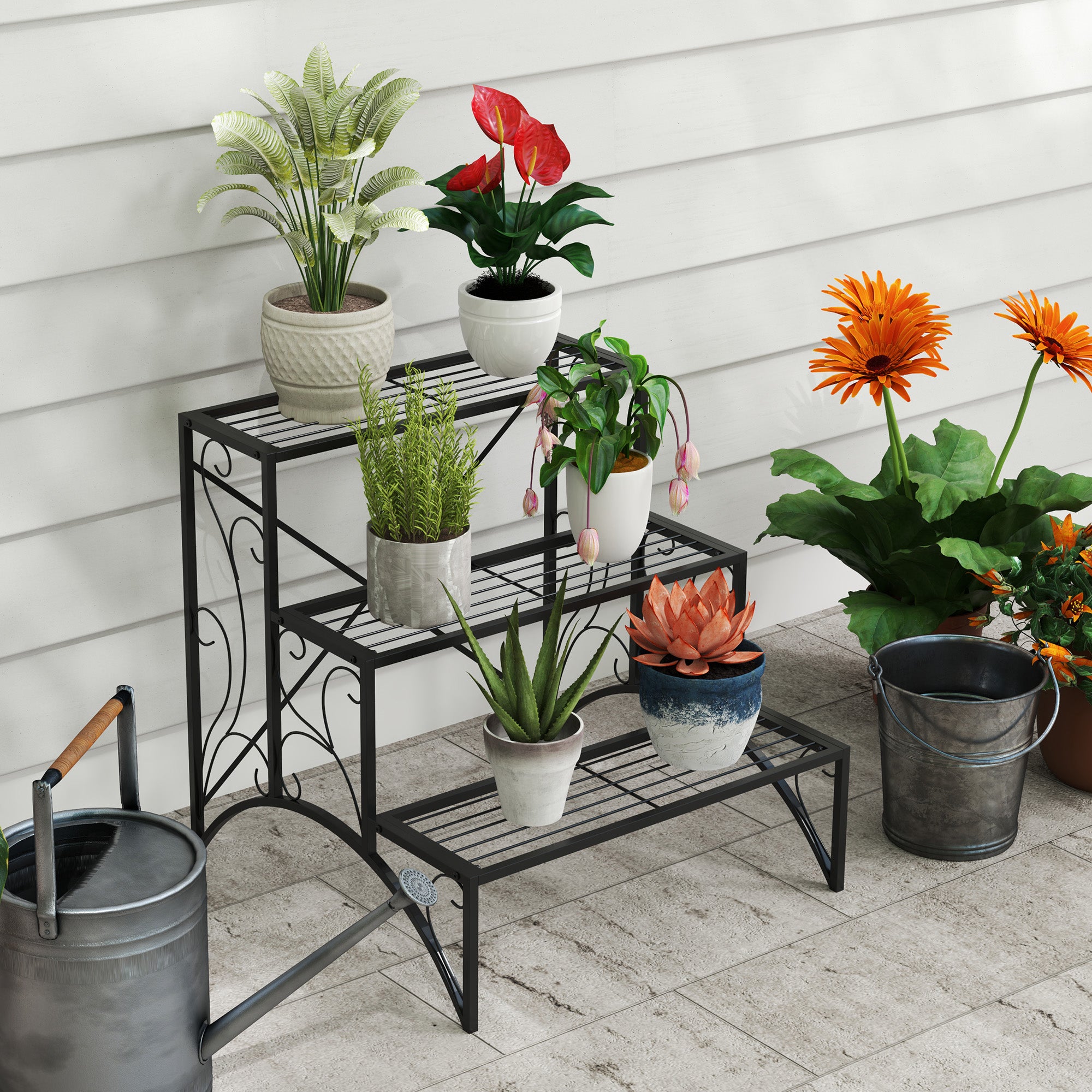 Kozy - Three-Tier Decorative Metal Plant Stand - Black