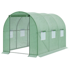 Kozy Walk-in Polytunnel Greenhouse, Outdoor Garden Tunnel Greenhouse Tent with Zipped Roll-Up Door and 6 Mesh Windows, 3 x 2M