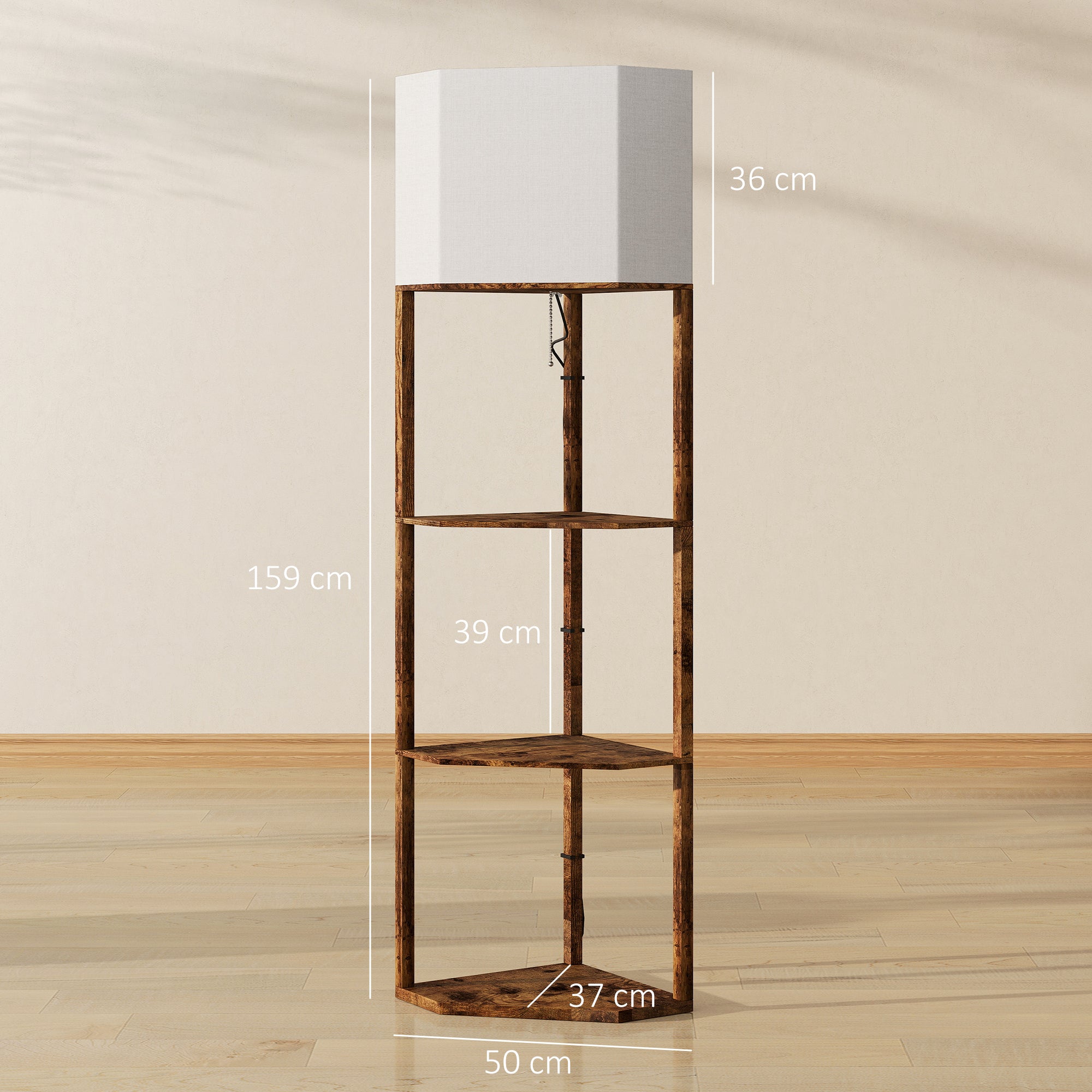 Kozy Corner Floor Light, with Shelves - Wood-Effect