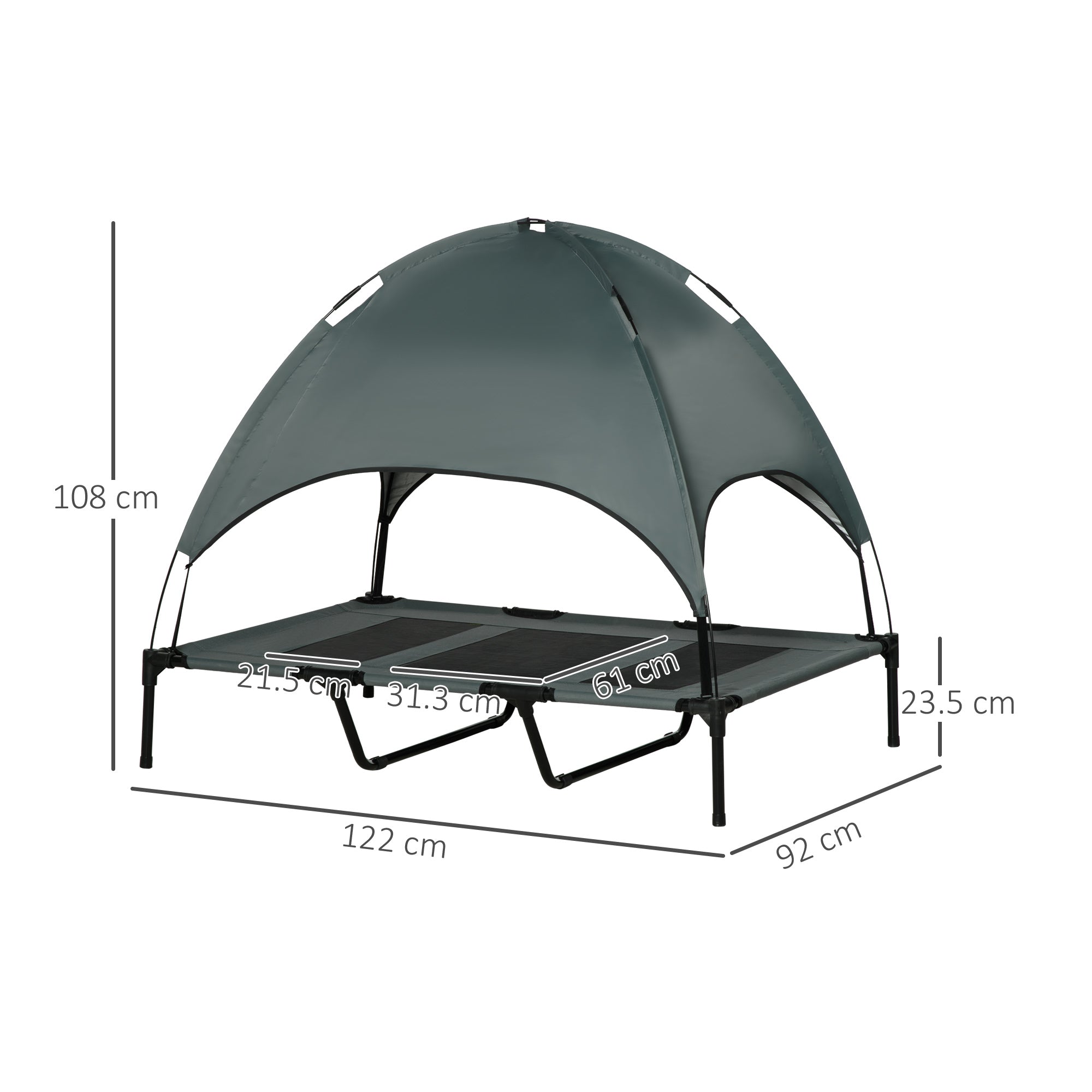 Kozy Raised Dog Bed Waterproof Elevated Pet Cot with Breathable Mesh UV Protection Canopy Grey, for XL Dogs, 122 x 92 x 108cm