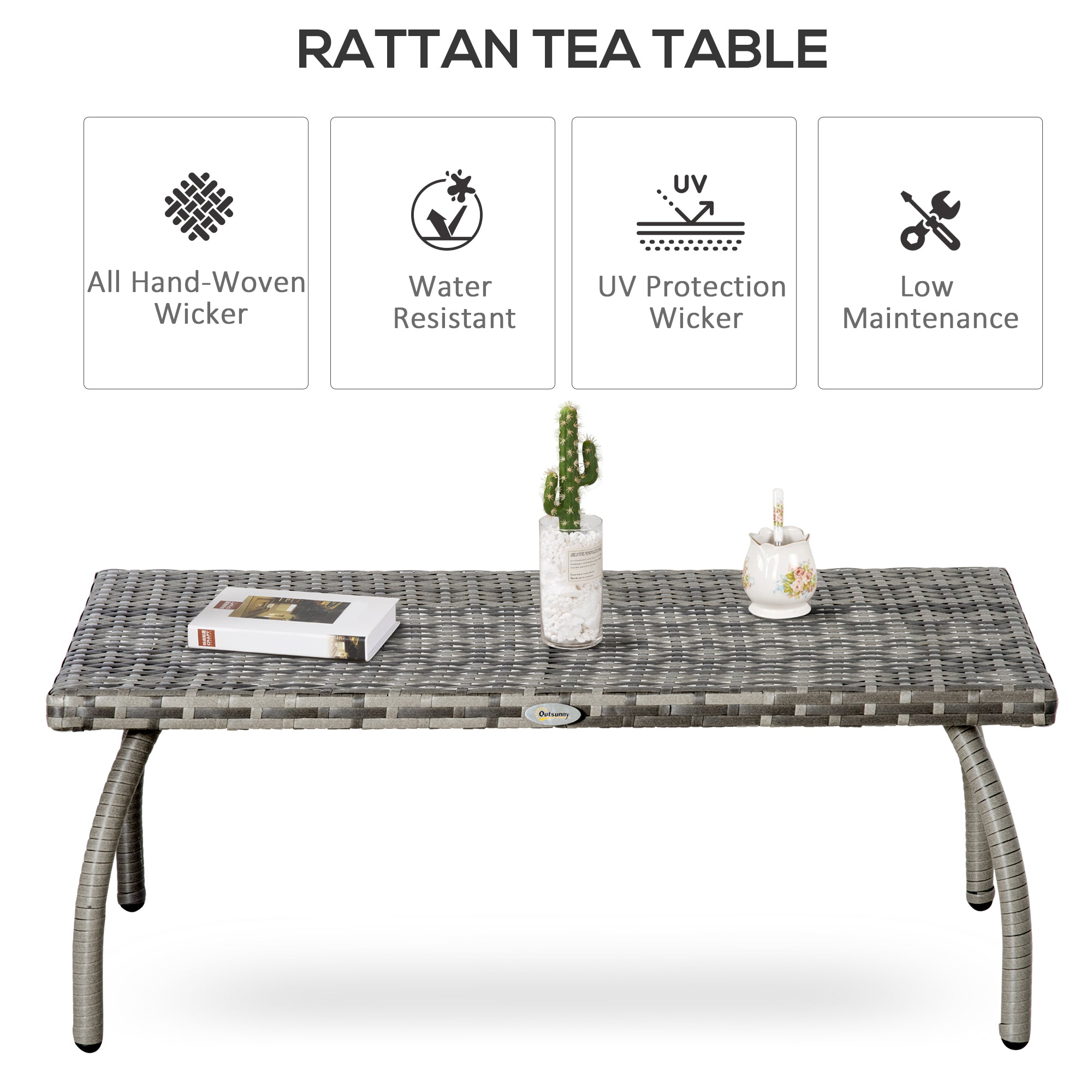 Kozy PE Wicker Rattan Garden Coffee Table - Mixed Grey
