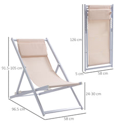 Kozy Set of 2 Folding Garden Beach Aluminium Frame Deck Chairs Deckchairs Seaside Folding Garden Patio Lounger, Beige