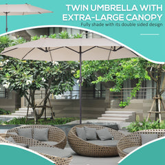 Outsunny Waterproof 4.6m Garden Parasol Double-Sided Sun Umbrella Patio Market Shelter Canopy Shade Outdoor Beige - NO BASE | Aosom UK