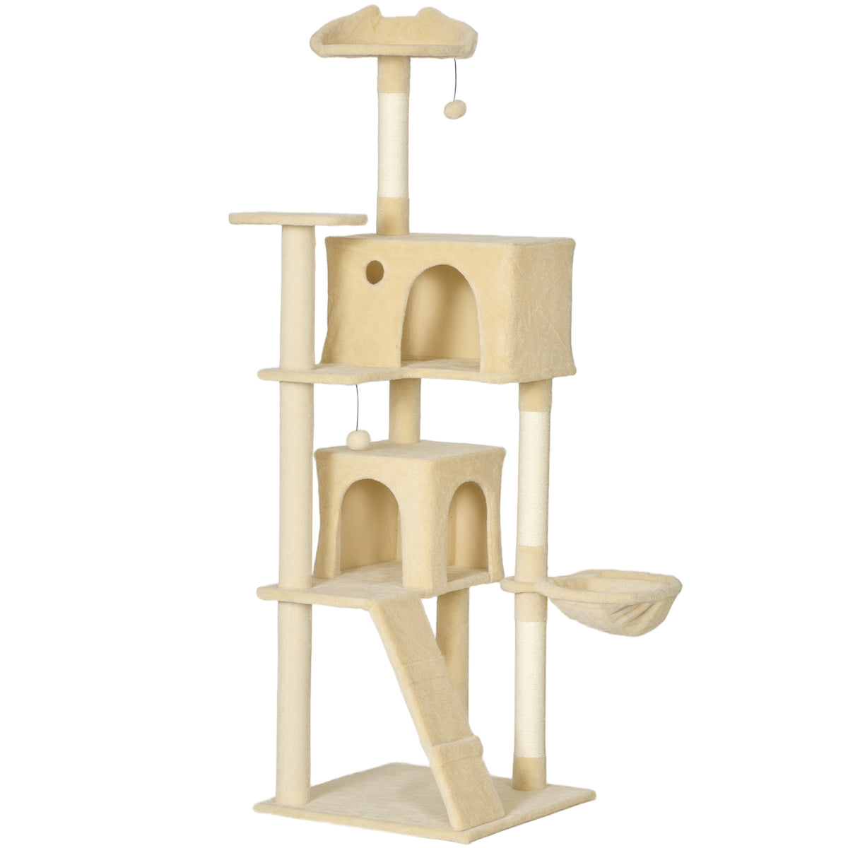 Kozy 180cm Large Cat Tree Tower with Sisal Scratching Posts, Condos, Plush Perches, Hammock, Ladder, Beige