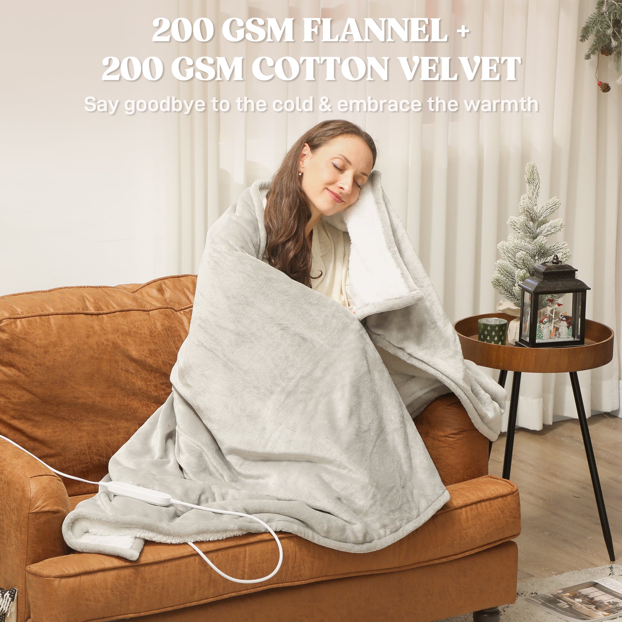 Kozy Heated Blanket 180 x 130cm, Electric Throw Blanket with 10 Heat Levels and 10H Timer, Machine Washable Flannel and Cotton Velvet with Overheat Protection, Grey