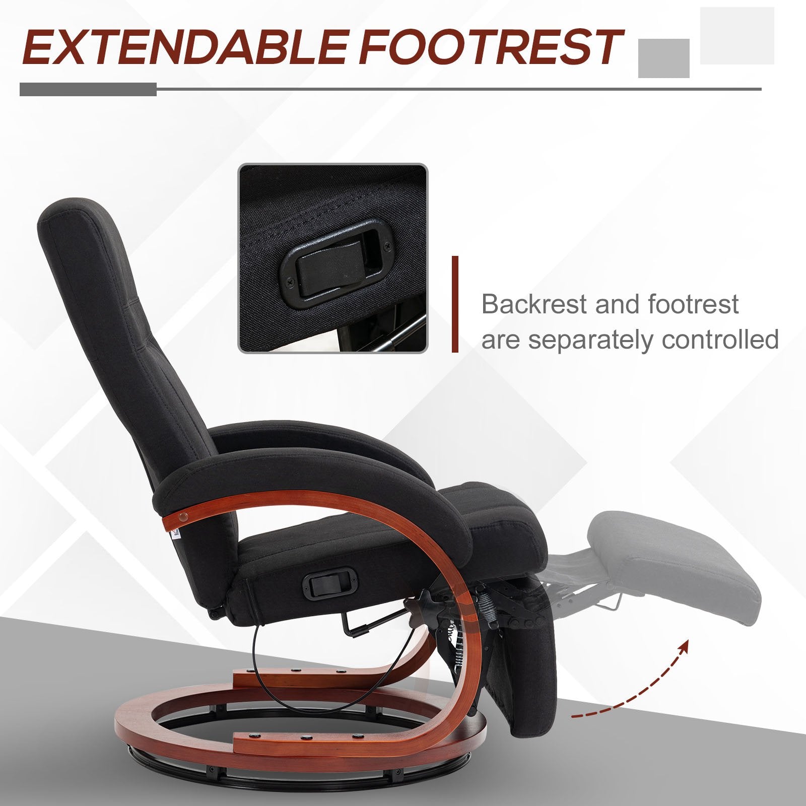 Kozy - 135° Manual Reclining Swivel Chair, with Footrest - Black