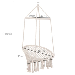 Outsunny Hammock Macrame Swing Chair Hanging Seat Rope Tassels Indoor Outdoor Garden Solid Knitted Woven Net Seat Deck Porch Yard Beige