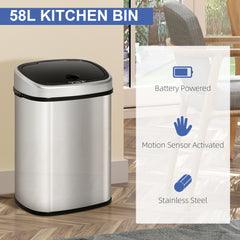 HOMCOM Sensor Bin, Stainless Steel, 58L