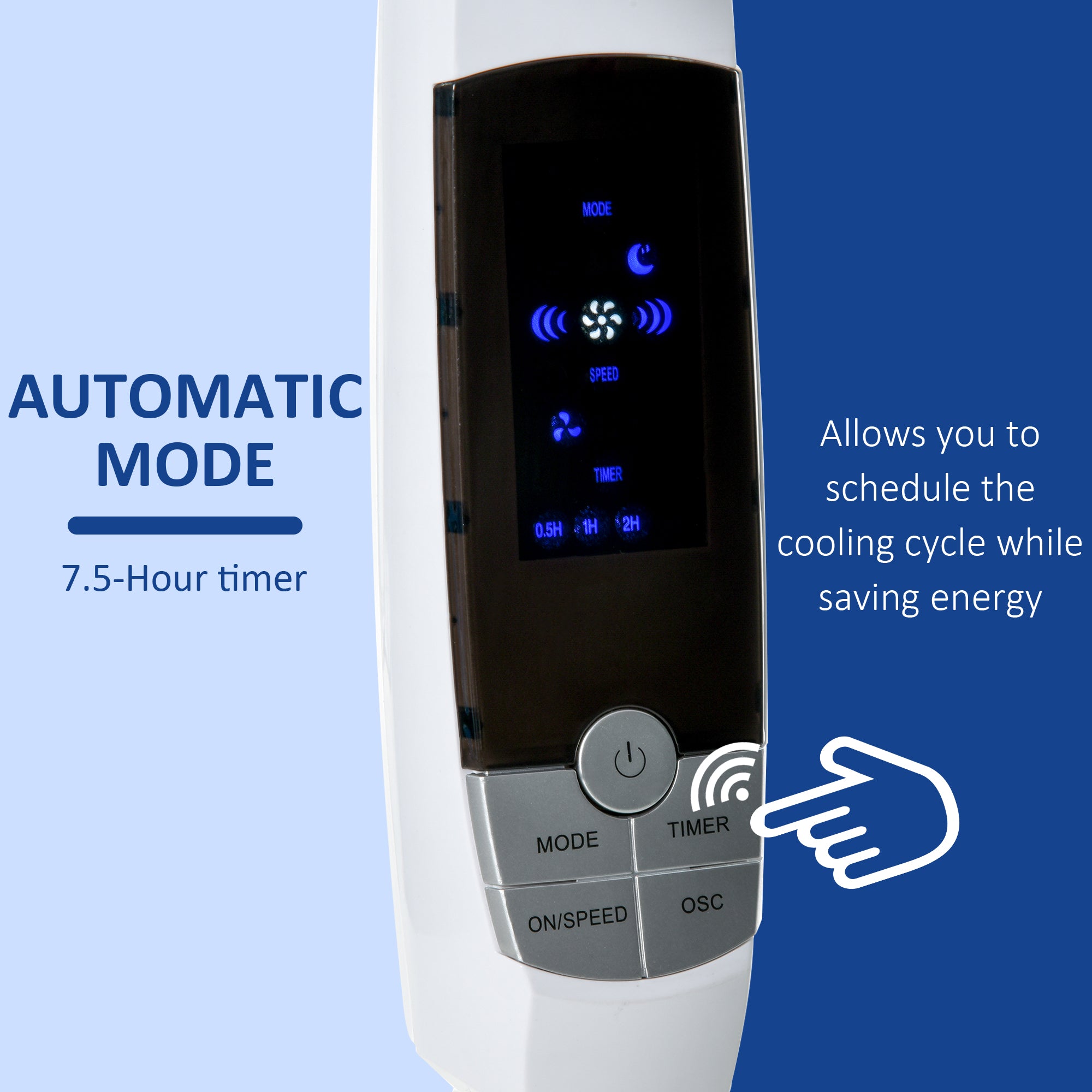 Kozy 16'' Pedestal Stand Fan, 3 Speed 3 Mode, 85° Oscillation, LED Panel, 3M Remote Controller, Height Adjustable for Living Room, Bedroom, Garage, Office, Black and White