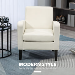 HOMCOM 2 Pieces Modern Armchairs with Rubber Wood Legs, Upholstered Accent Chairs, Single Sofa for Living Room, Bedroom, Cream White