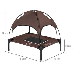 Kozy Raised Dog Bed Waterproof Elevated Pet Cot with Breathable Mesh UV Protection Canopy Brown, for Small Dogs, 61 x 46 x 62cm